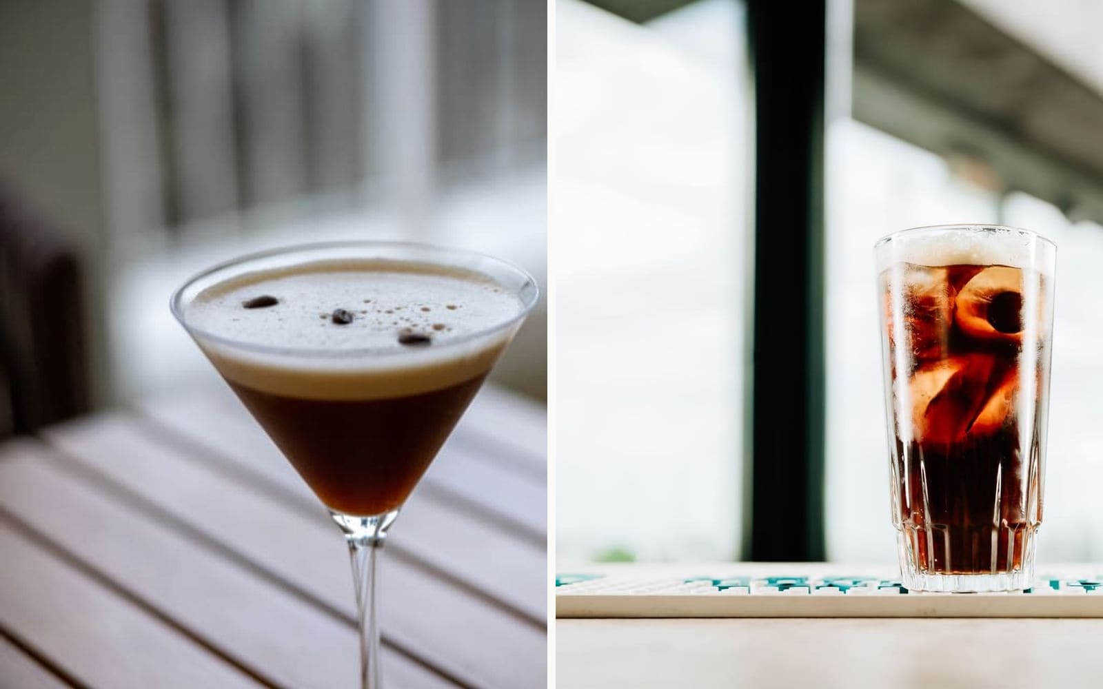 Espresso Martini en Espresso Tonic naast elkaar