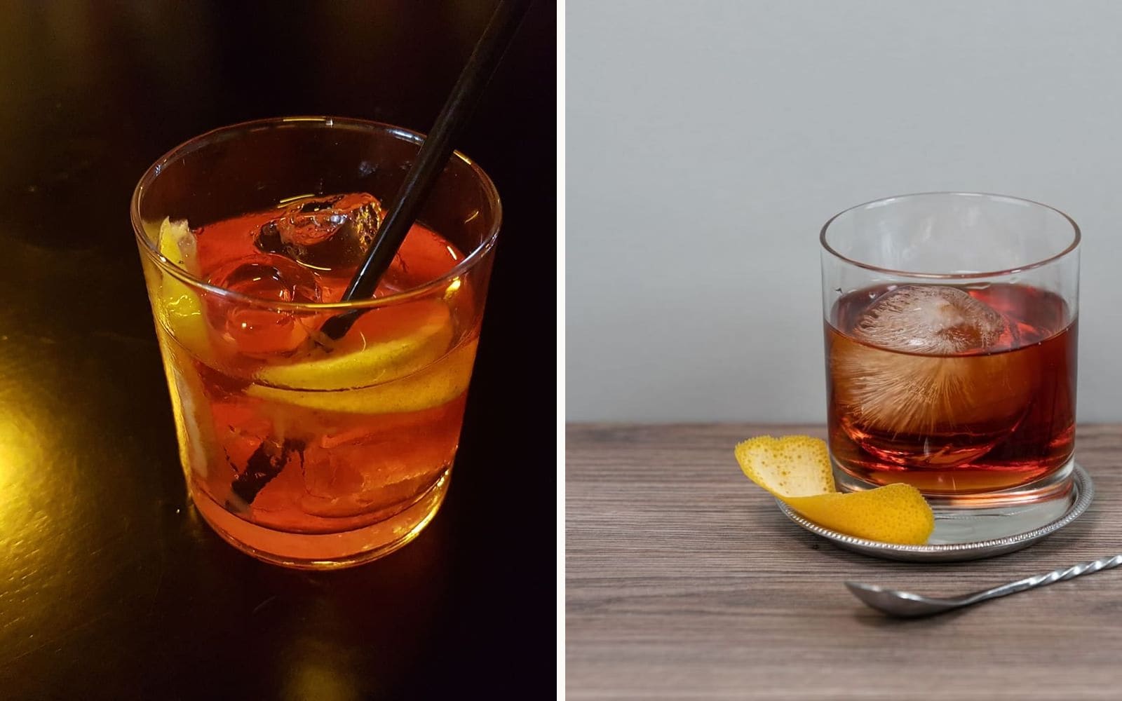 Negroni en Boulevardier naast elkaar