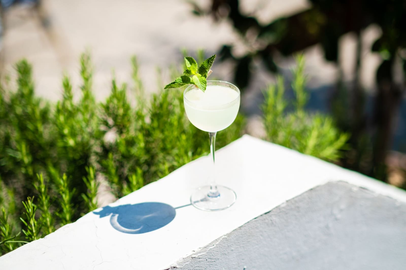 Last Word cocktail met groene kleur in een coupeglas, gegarneerd met een maraschinokers