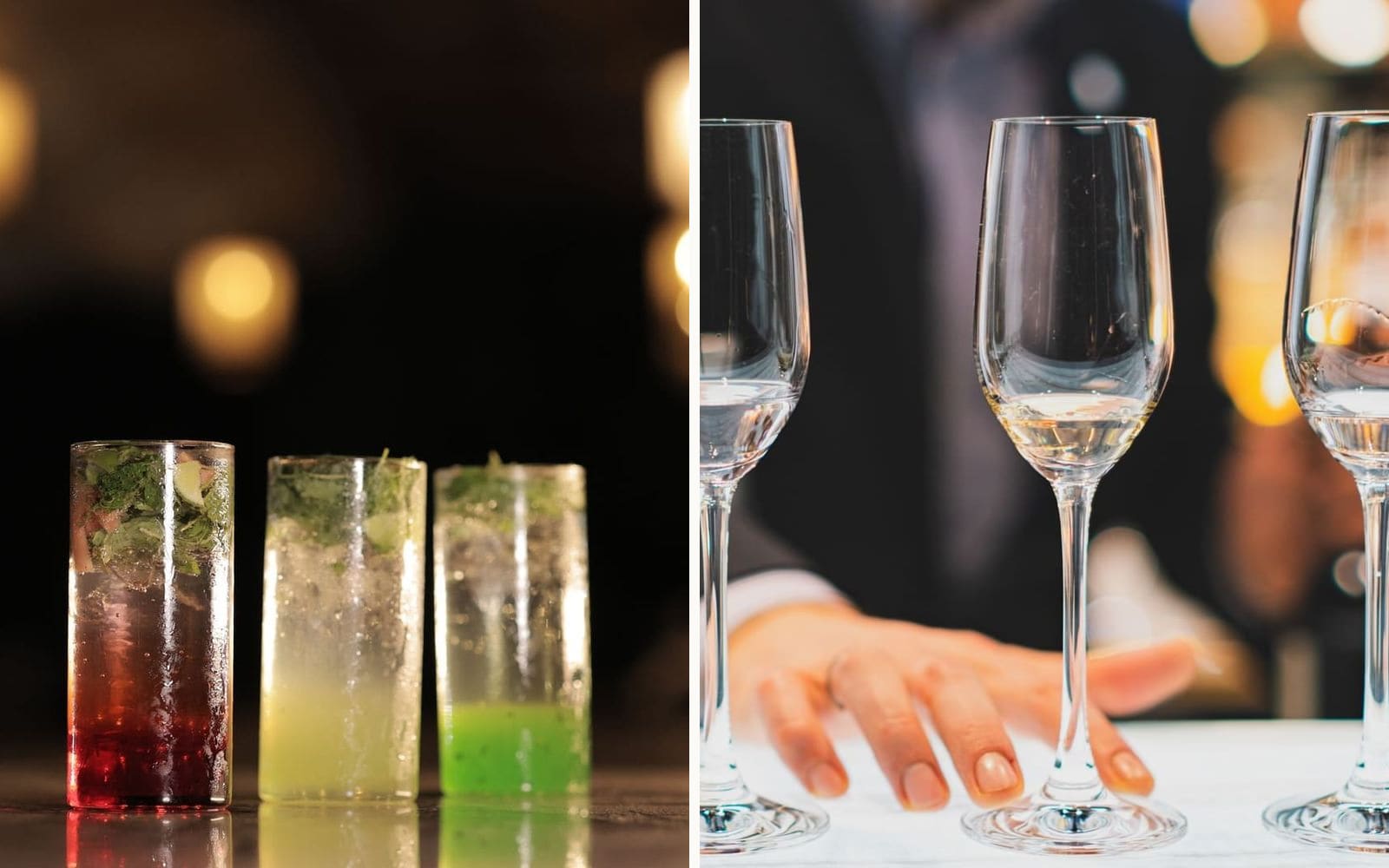 Tom Collins en French 75 naast elkaar
