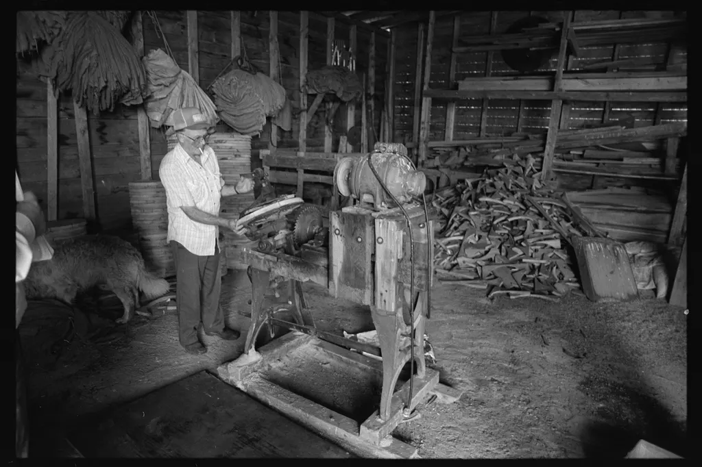 Vakman werkt aan een eikenhouten vat in een traditionele kuiperij