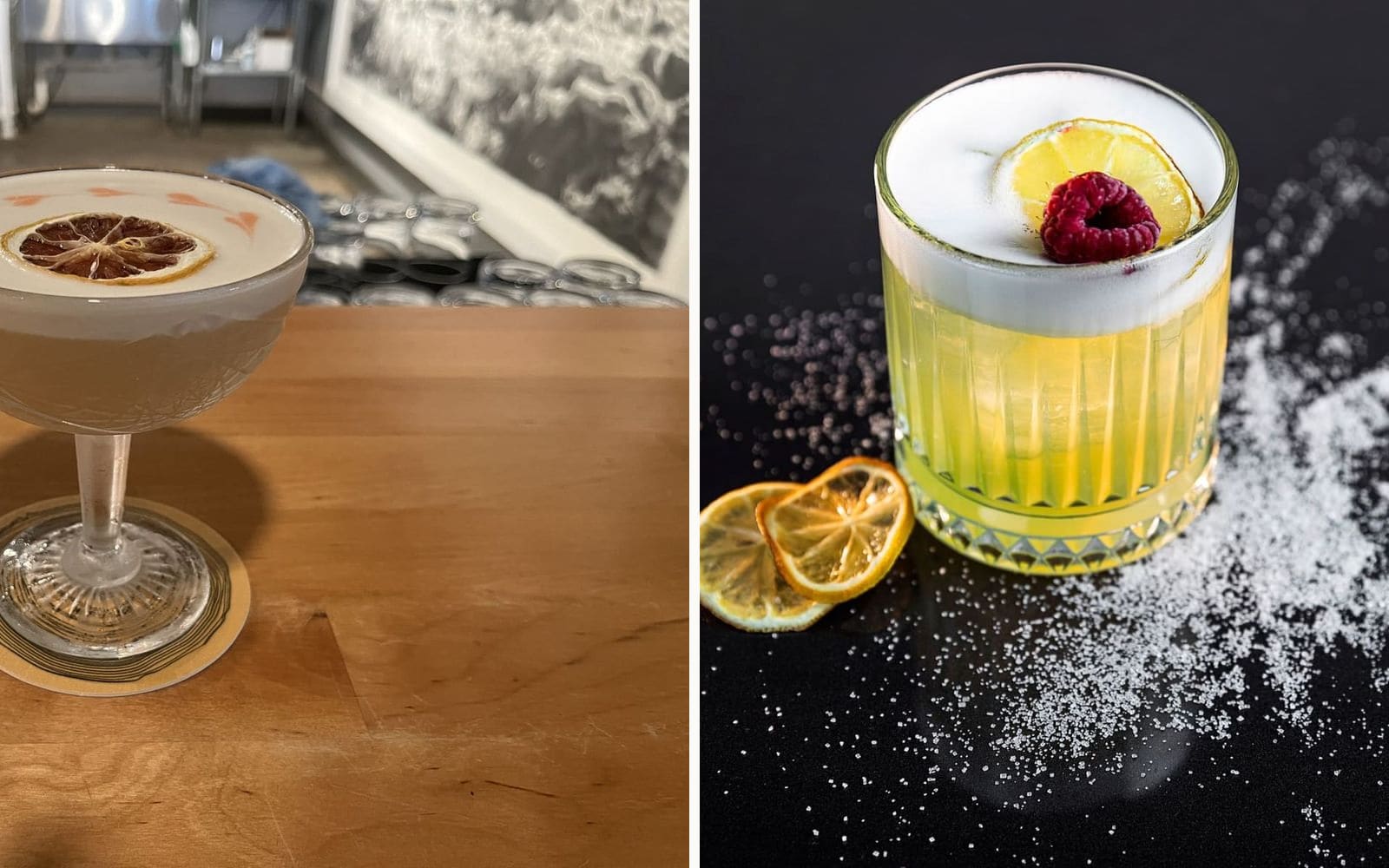 Whiskey Sour en Amaretto Sour naast elkaar